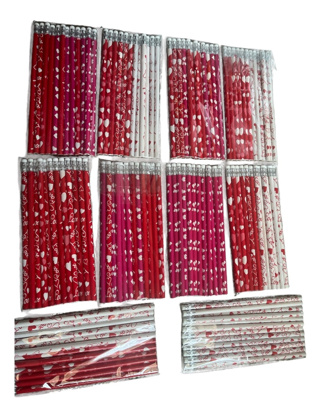 New 120 Assorted Love-Print Party Pencils - Red, Pink & White